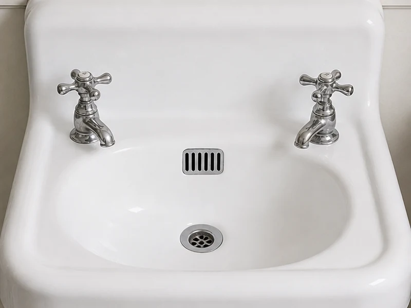 The same Grand Lake porcelain sink after reglazing, smooth glossy white basin